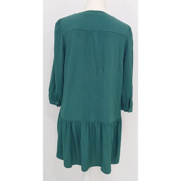 Maeve Anthropology Green Drop Waist Dress Ruffles Quilted Pleated Buttons Size S - Picture 2 of 8